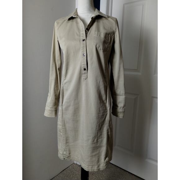 J. Jill Cotton Shirt Dress Khaki live-in-chino Collar Button Roll Tab Utility - Picture 5 of 11